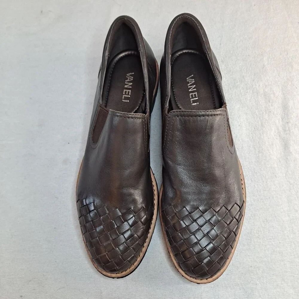 Vaneli T. Morro Napa Jacy Loafers Women's Sz 8N Brown Leather Braided